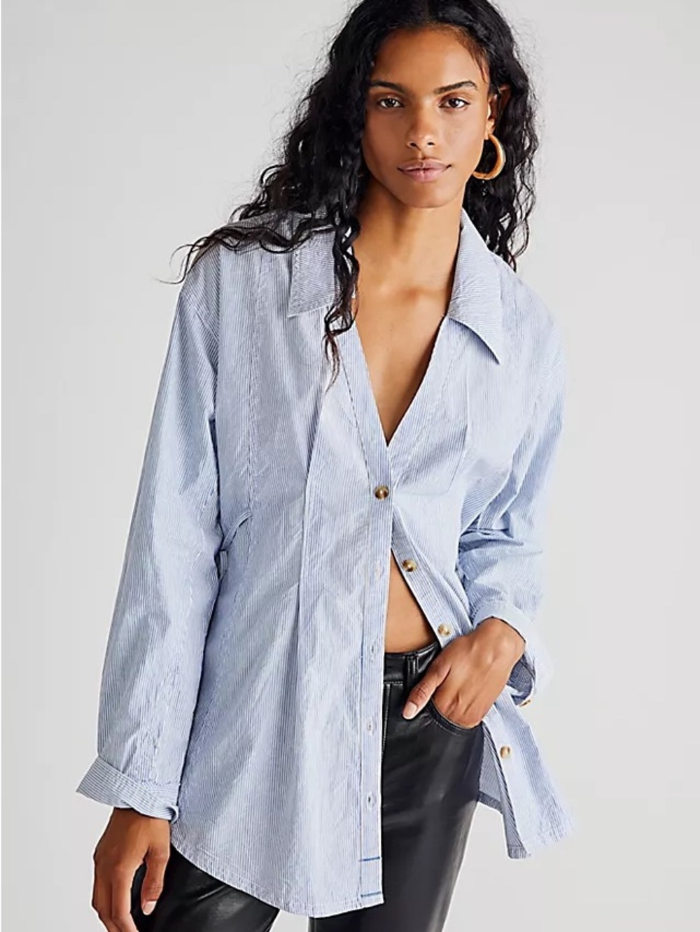 Light Blue Pinstripe Button-Up Shirt